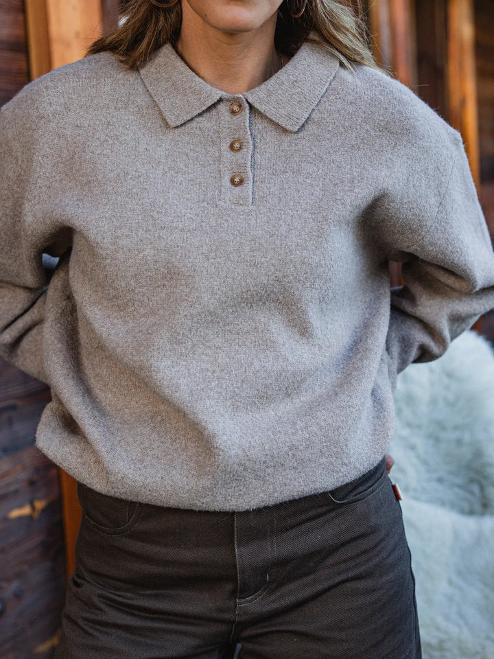 Braun Melange Strick-Polo
