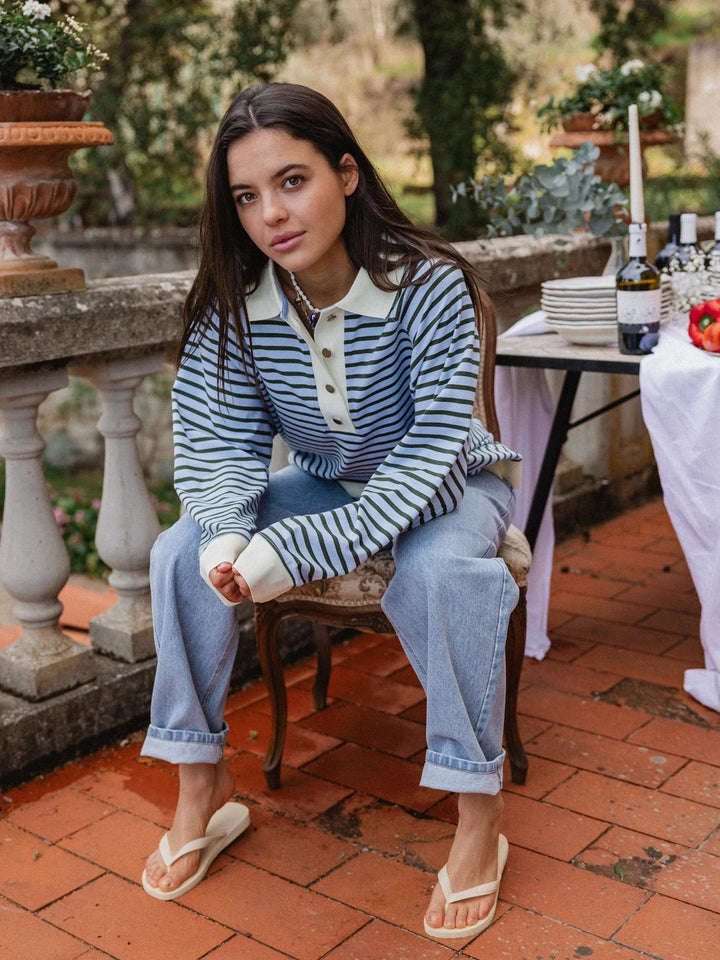Hellblau gestreiftes Oversized-Polo