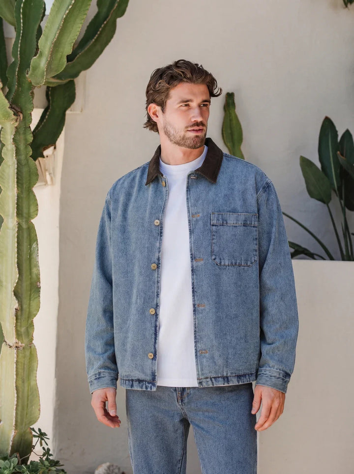Neue gewaschene Kragen-Detail-Overshirt