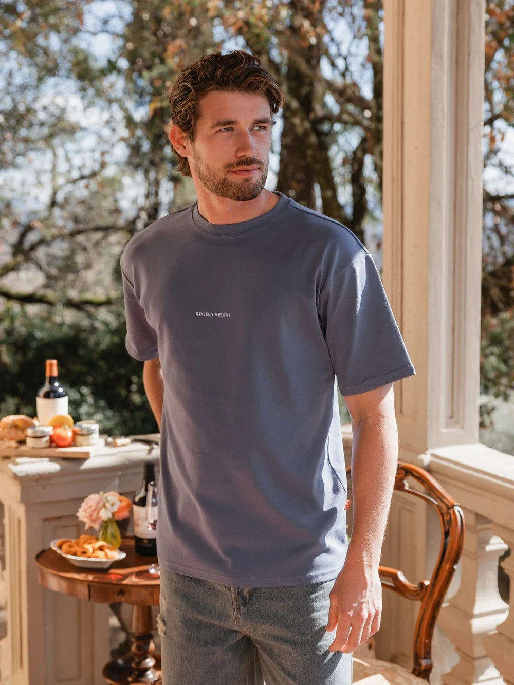 Blaues Weinberg-Serie Übergrößen T-Shirt