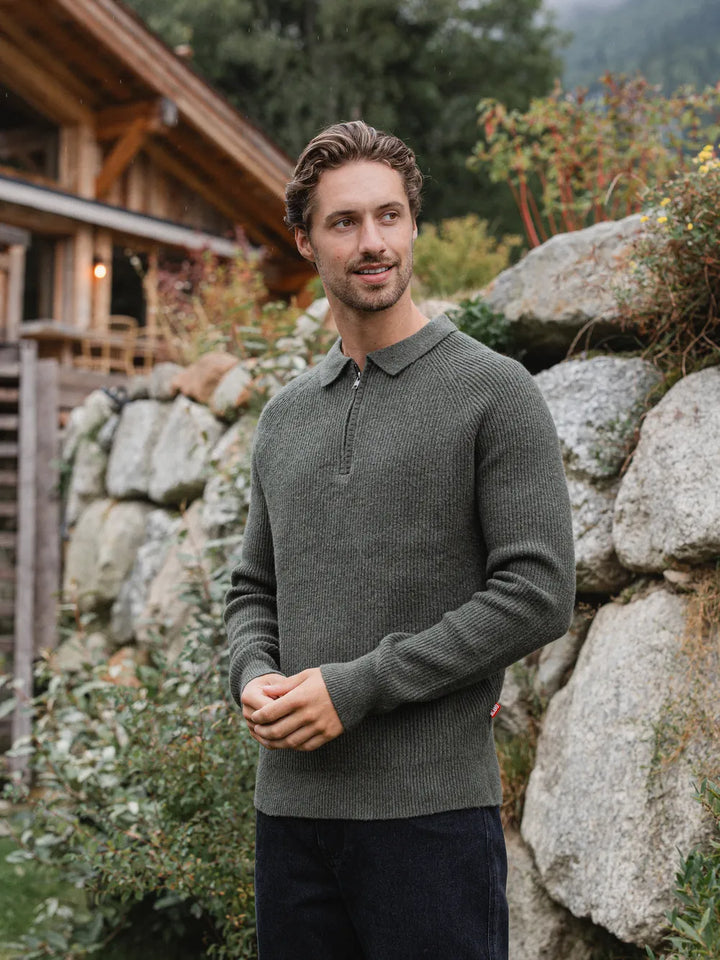 Grüner Strick Oversized Polo Pullover