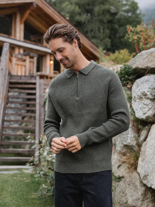 Grüner Strick Oversized Polo Pullover