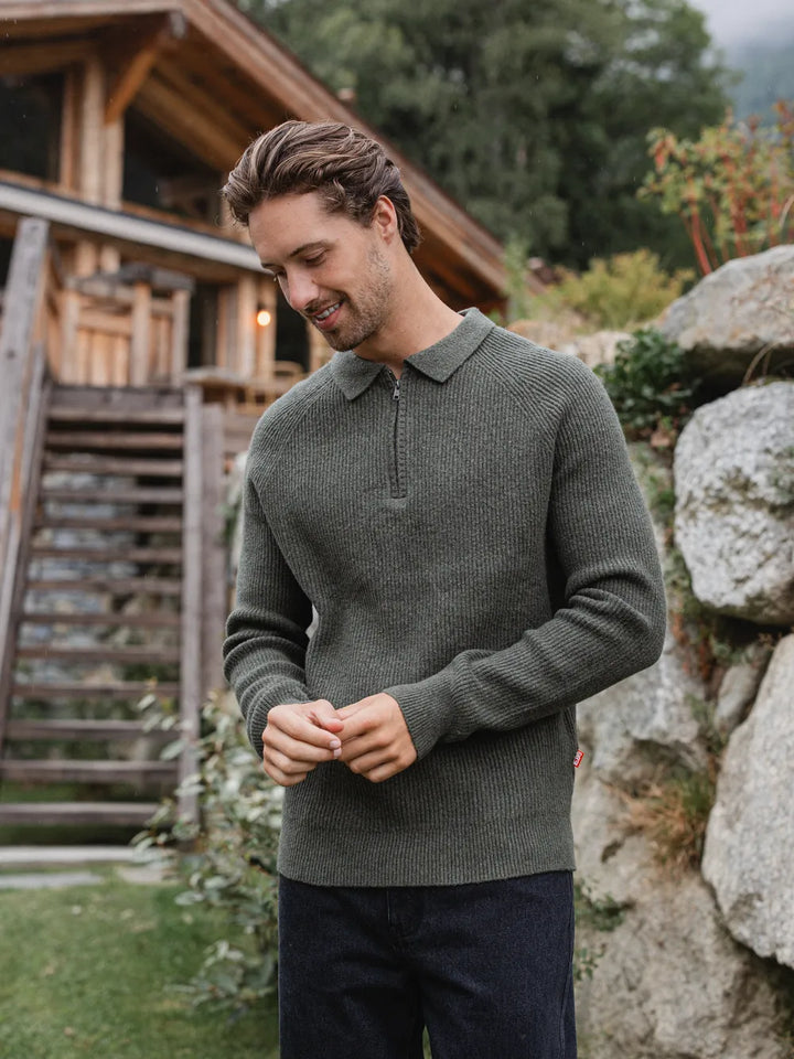 Grüner Strick Oversized Polo Pullover