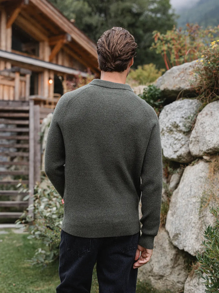 Grüner Strick Oversized Polo Pullover