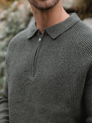 Grüner Strick Oversized Polo Pullover