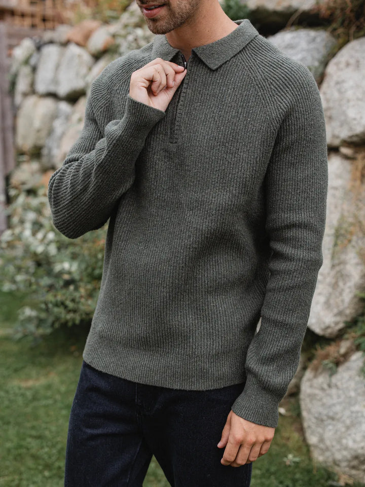 Grüner Strick Oversized Polo Pullover