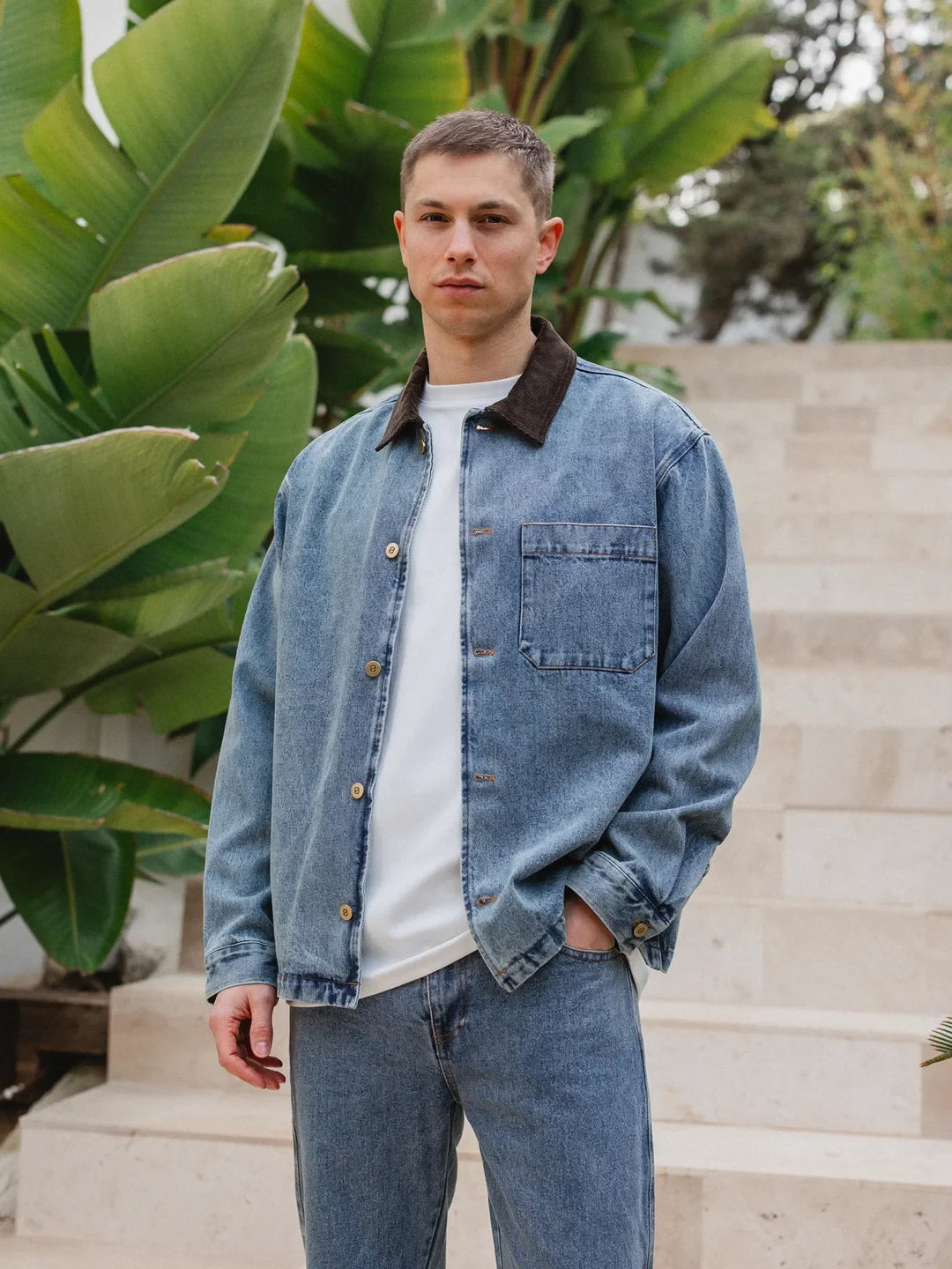 Neue gewaschene Kragen-Detail-Overshirt