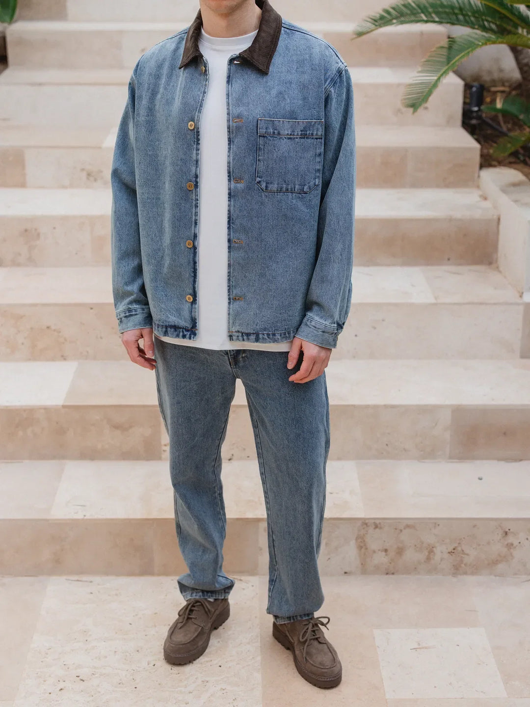 Neue gewaschene Kragen-Detail-Overshirt