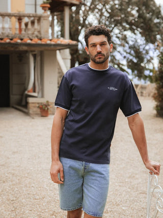 Navy Kragen Oversized T-Shirt