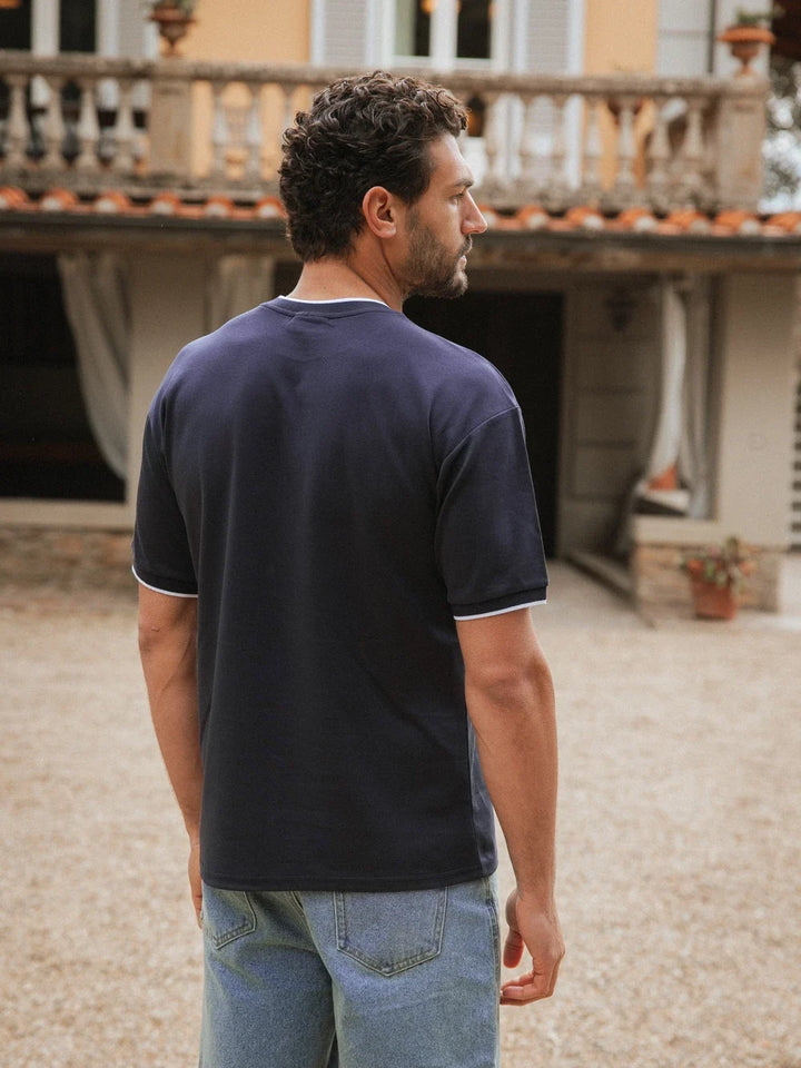 Navy Kragen Oversized T-Shirt
