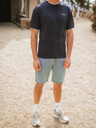 Navy Kragen Oversized T-Shirt