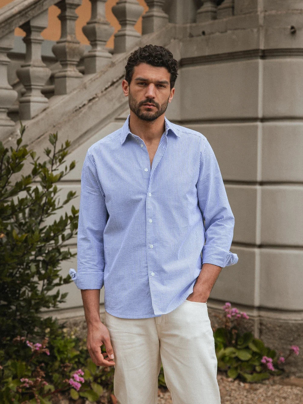 Navy Streifen Waffelshirt