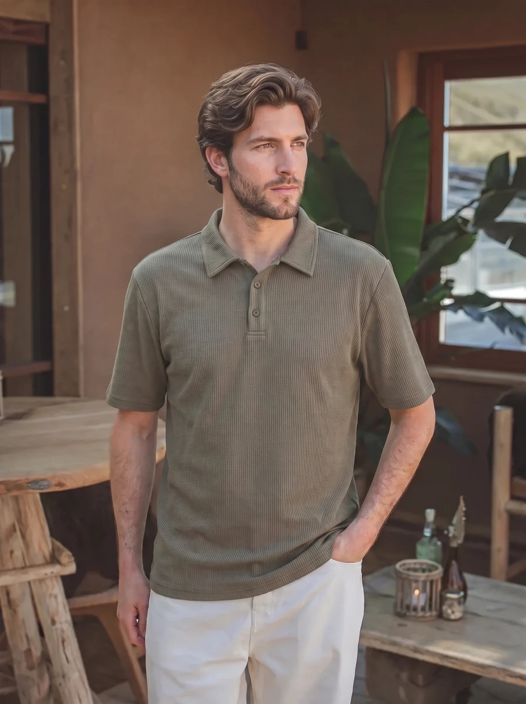 Grünes Sommer Button Polo