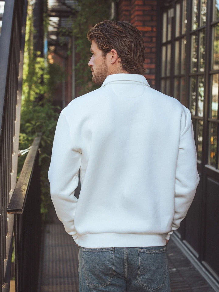 Weißer Polo-Zipper-Pullover