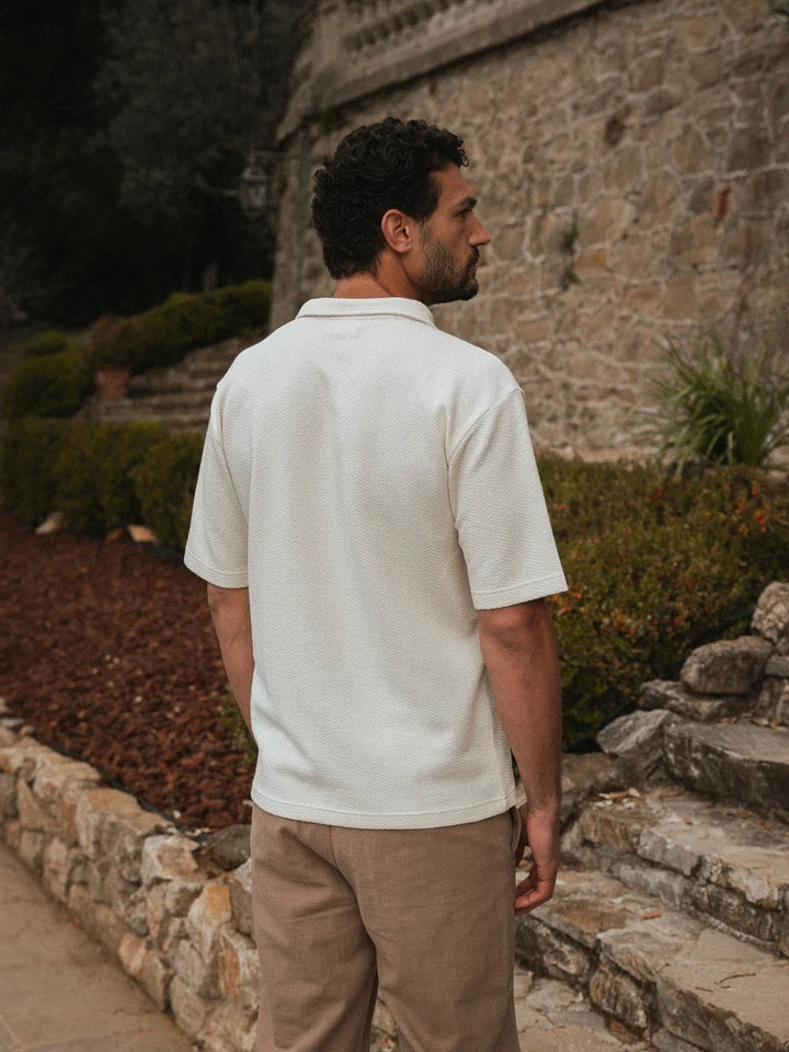 Beige Struktur Sommer V-Polo