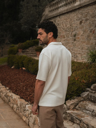 Beige Struktur Sommer V-Polo