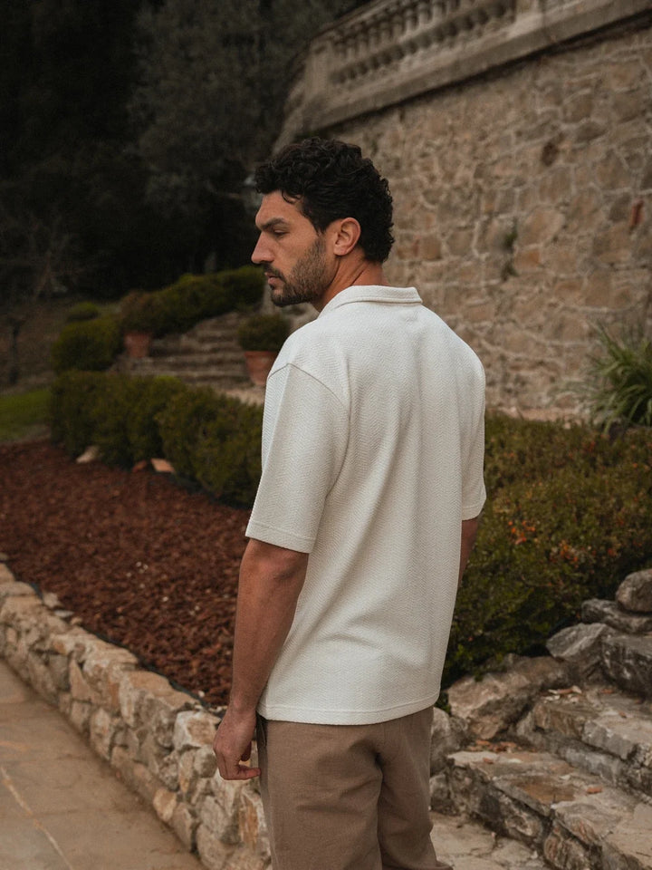 Beige Struktur Sommer V-Polo