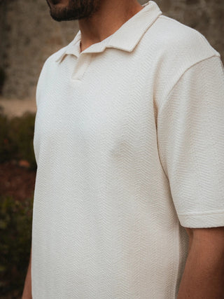 Beige Struktur Sommer V-Polo